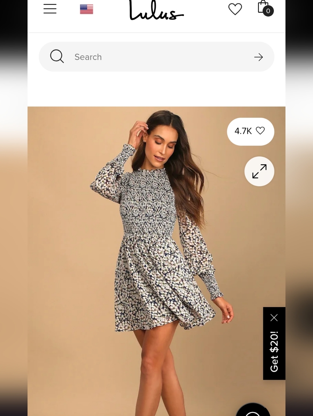 Lulu's Navy and White Floral Smocked Mini Dress